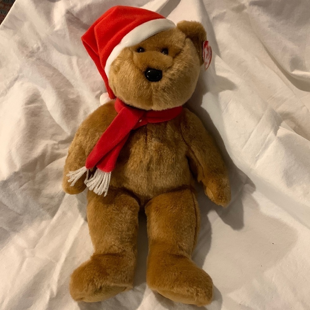 TY Beanie Buddies 1997 Holiday Teddy Bear 14" Beanbag Plush Santa Hat Scarf